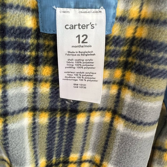 Carters Snowsuit 2 piece Jacket Snowpants Size 12 M Baby Puffer Winter Hood Blue - Picture 4 of 8